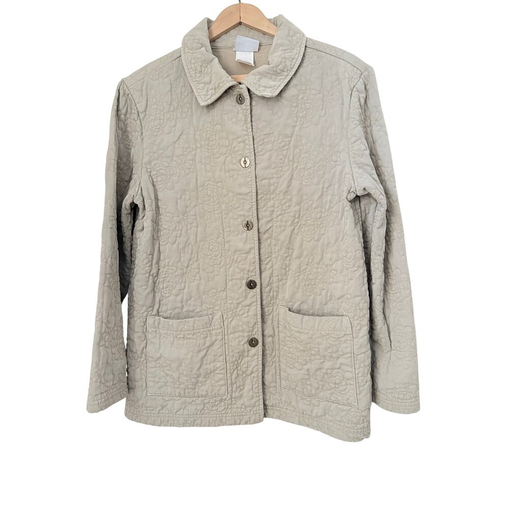 Better Than Basic Beige Quilted Jacket Button Fro… - image 1